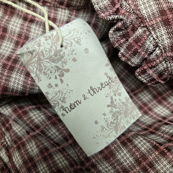 Hem & Thread Plaid Ruffle Mini Dress Western Prairie Tie Waist Small NWT Country - Picture 5 of 7